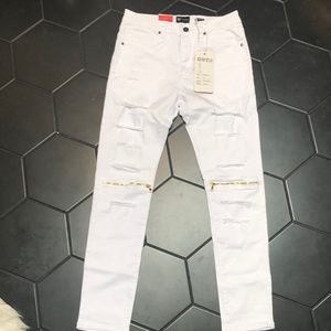 Womens white jeans with zipper detail on knees